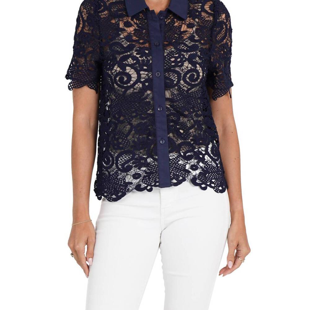 NEW LOVE TOKEN amy lace top in navy